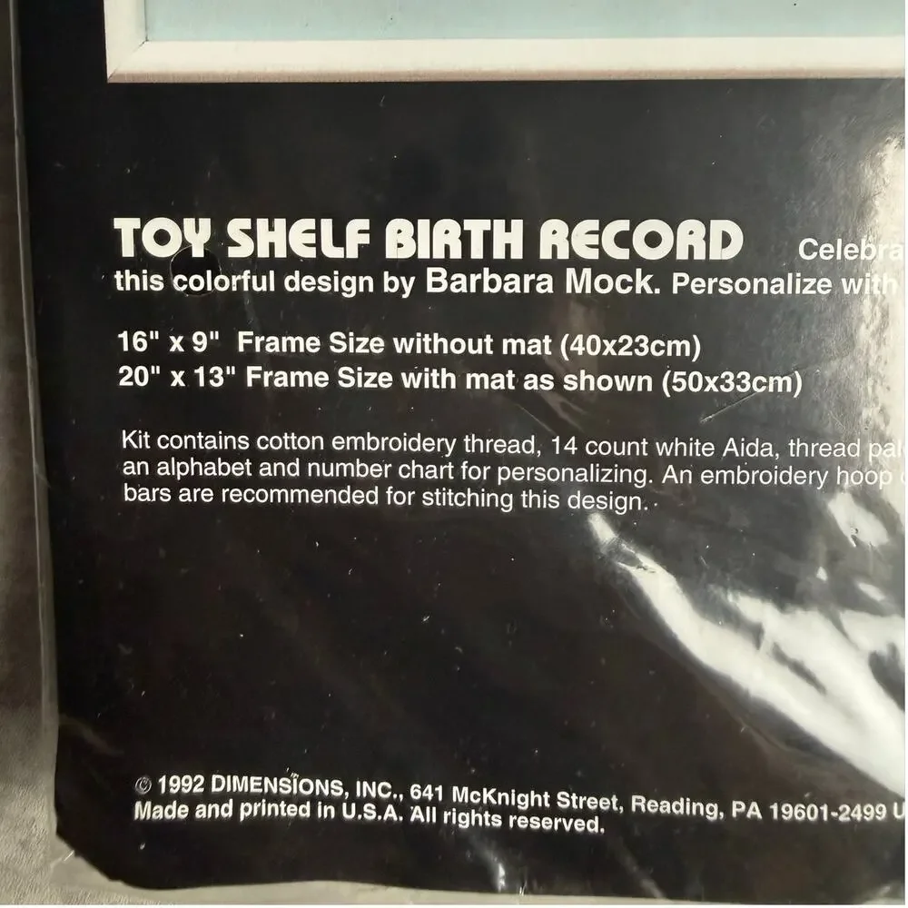 New Sealed Dimensions Counted Cross Stitch Kit 1992 Toy Shelf Birth Record 3729